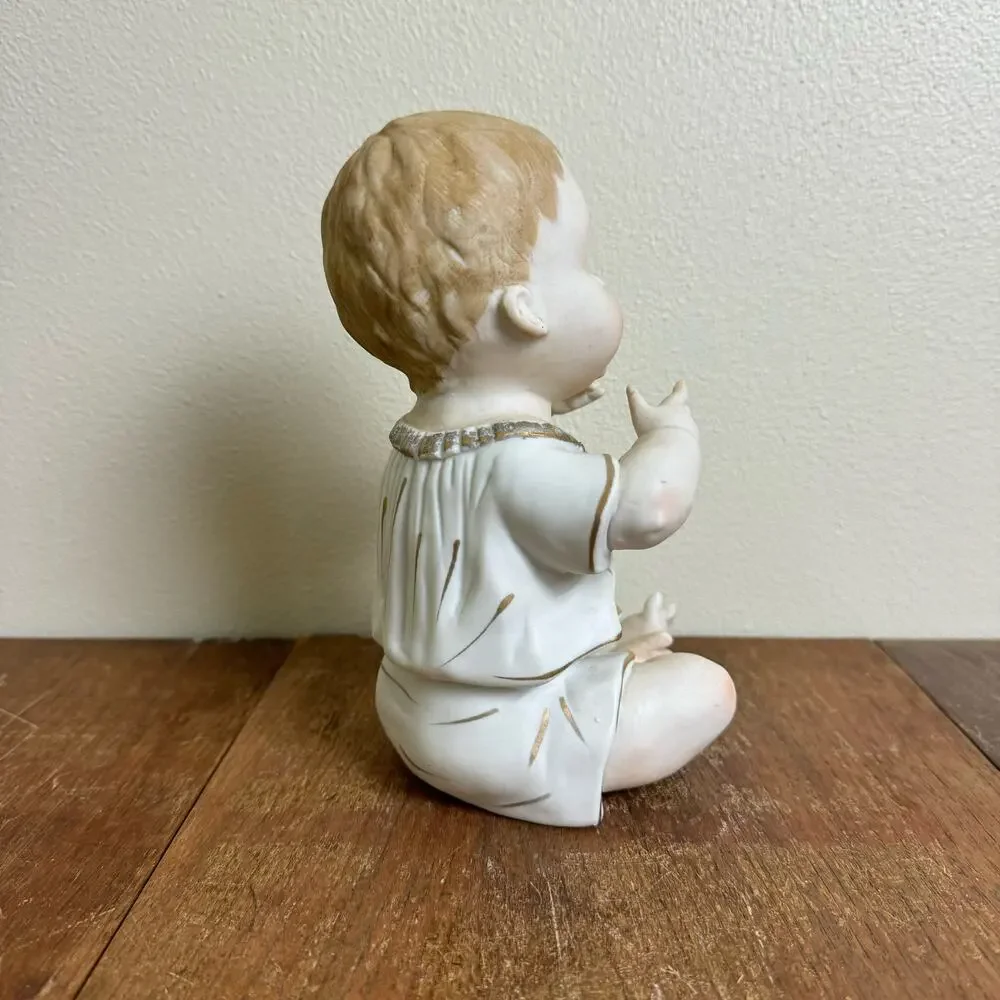 Vintage Bisque Porcelain Baby Boy with‎ gold accents nursery shelf decor